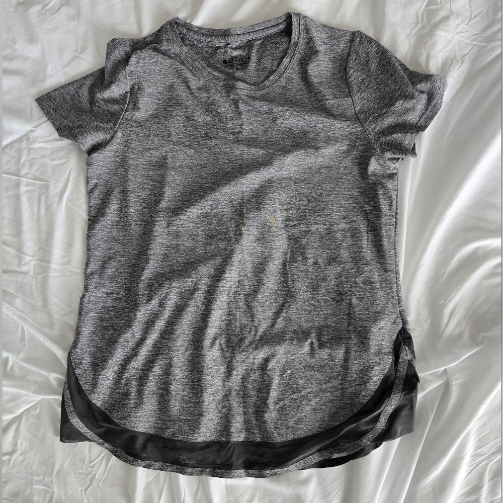 athleta mesh trim workout tee shirt, gray heather, small